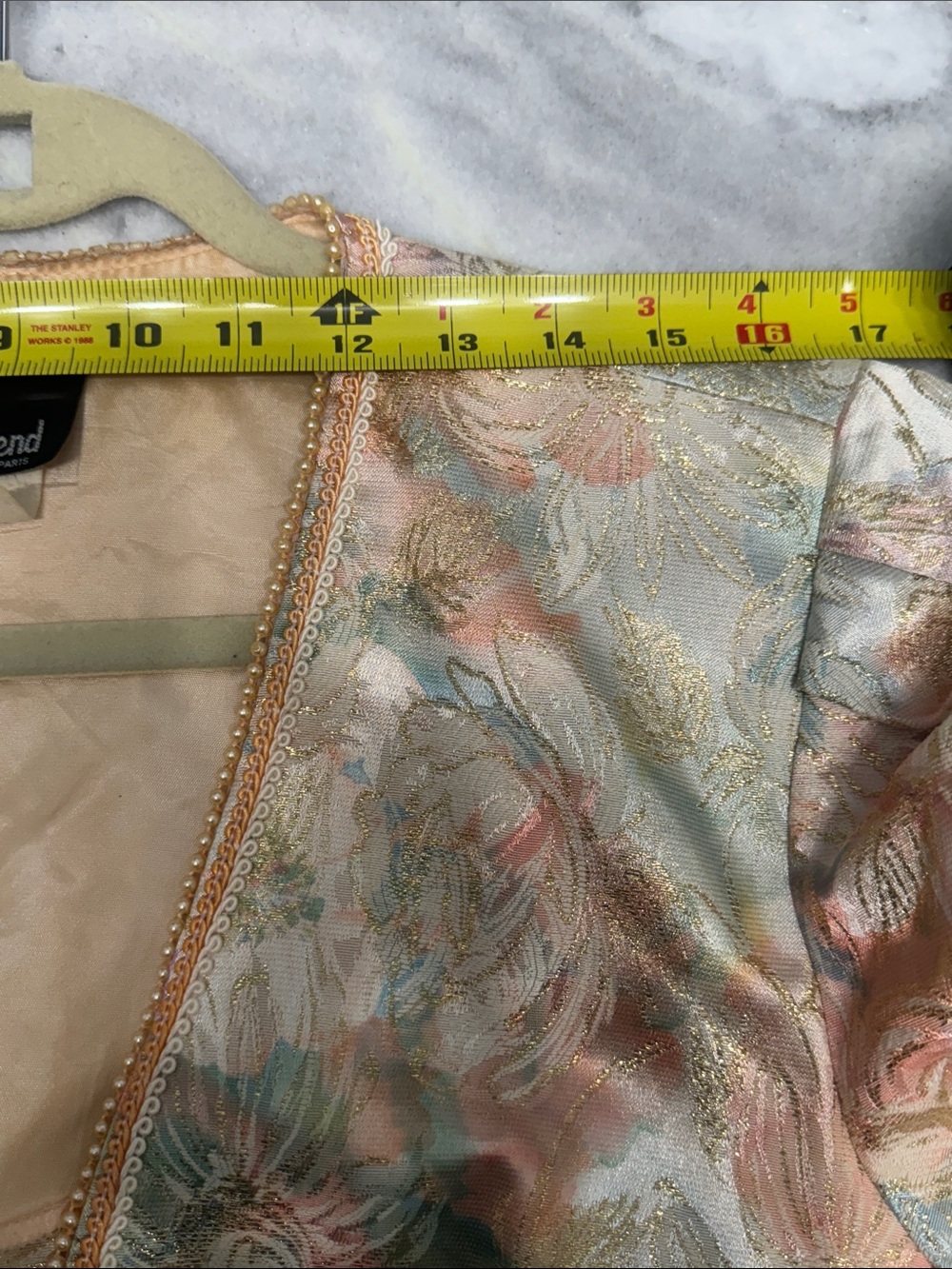 Vintage Floral 2 Piece Peach Midi Dress with Brocade Jacket - Picture 4 of 12